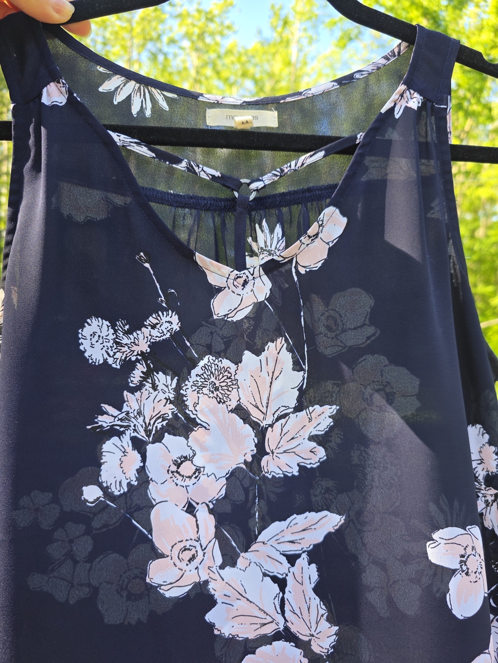 Maurices Navy Floral Sleeveless Chiffon Tank with Pale Pink Blooms